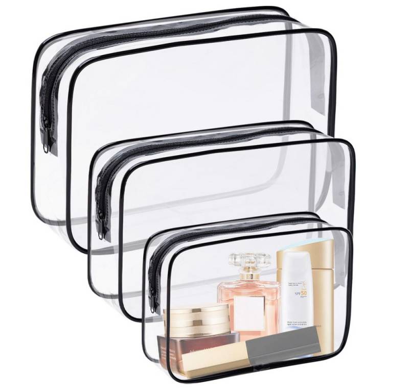 Blusmart Kulturbeutel 3er Set Transparente Make-up-Taschen (PVC Wasserdichte Kosmetiktaschen, 3-tlg., Leicht tragbar), Frauen Kulturbeutel Reise Aufbewahrungstasche Mit Reißverschluss von Blusmart