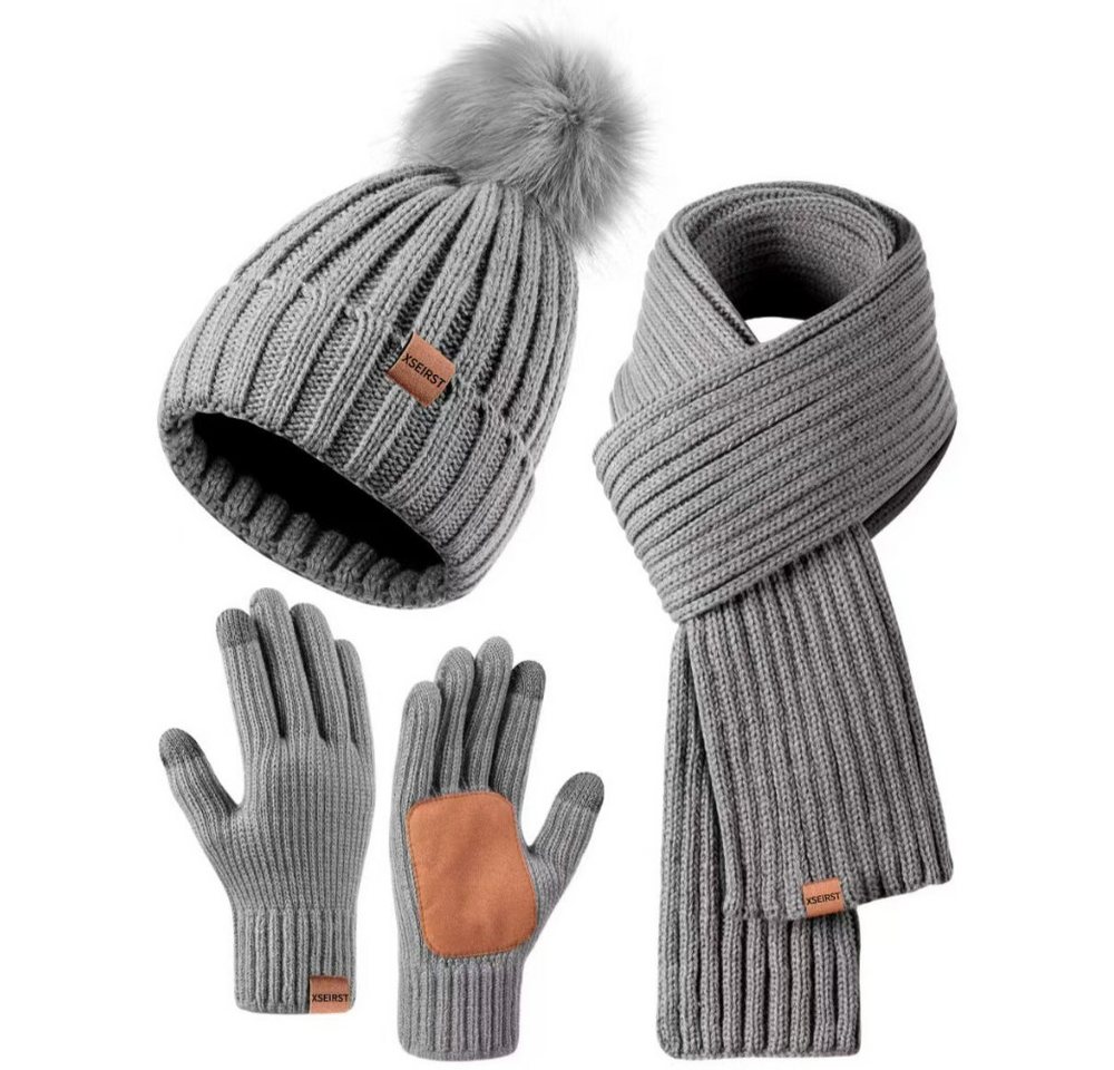 Blusmart Mütze & Schal Wintermütze, Schal und Handschuhe für Damen (Touchscreen-Handschuhe, 3-tlg., Bequem und warm) Für winterliche Outdoor-Aktivitäten wie Skifahren von Blusmart