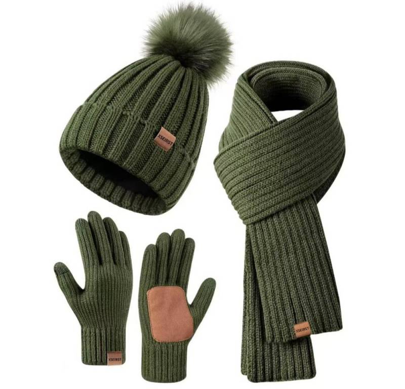 Blusmart Mütze & Schal Wintermütze, Schal und Handschuhe für Damen (Touchscreen-Handschuhe, 3-tlg., Bequem und warm) Für winterliche Outdoor-Aktivitäten wie Skifahren von Blusmart