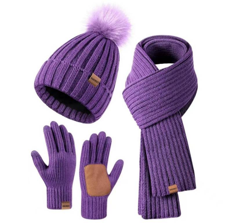 Blusmart Mütze & Schal Wintermütze, Schal und Handschuhe für Damen (Touchscreen-Handschuhe, 3-tlg., Bequem und warm) Für winterliche Outdoor-Aktivitäten wie Skifahren von Blusmart