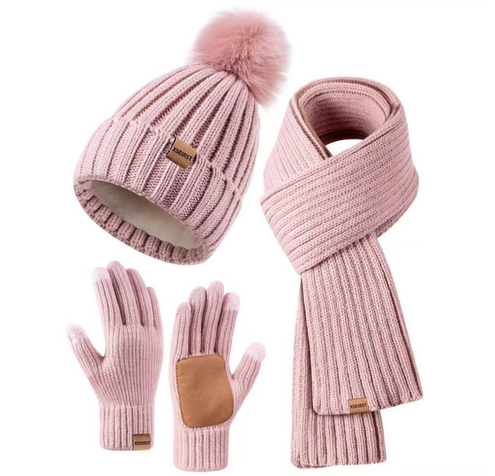 Blusmart Mütze & Schal Wintermütze, Schal und Handschuhe für Damen (Touchscreen-Handschuhe, 3-tlg., Bequem und warm) Für winterliche Outdoor-Aktivitäten wie Skifahren von Blusmart
