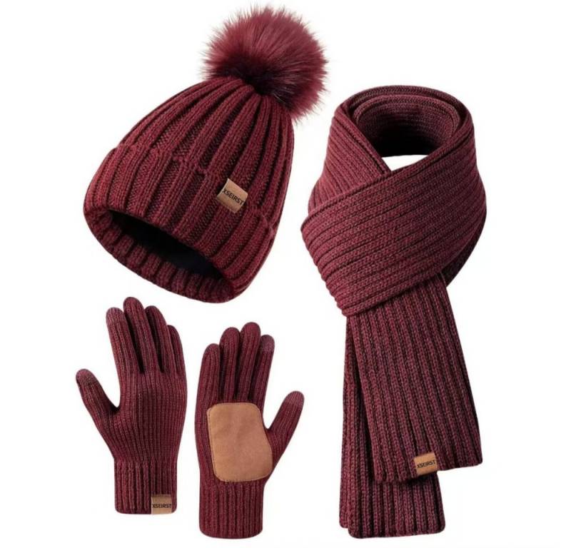 Blusmart Mütze & Schal Wintermütze, Schal und Handschuhe für Damen (Touchscreen-Handschuhe, 3-tlg., Bequem und warm) Für winterliche Outdoor-Aktivitäten wie Skifahren von Blusmart