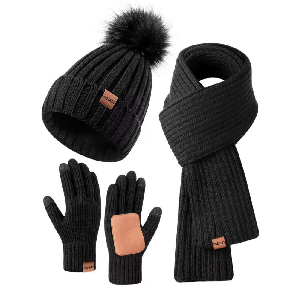 Blusmart Mütze & Schal Wintermütze, Schal und Handschuhe für Damen (Touchscreen-Handschuhe, 3-tlg., Bequem und warm) Für winterliche Outdoor-Aktivitäten wie Skifahren von Blusmart