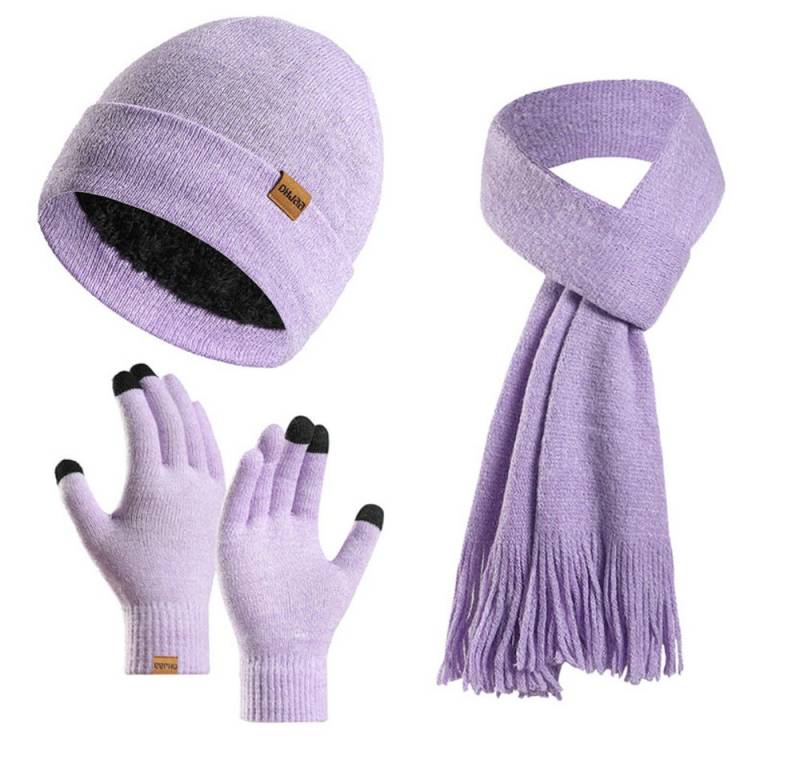 Blusmart Mütze & Schal Wintermütze-Schal-Handschuh-Set (Damen Herren, Gestrickte Touchscreen-Handschuhe) Beanie-Skimütze im 3er-Set von Blusmart