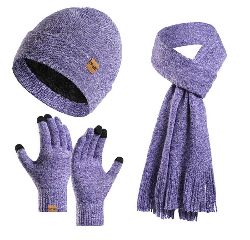 Blusmart Mütze & Schal Wintermütze-Schal-Handschuh-Set (Damen Herren, Gestrickte Touchscreen-Handschuhe) Beanie-Skimütze im 3er-Set von Blusmart