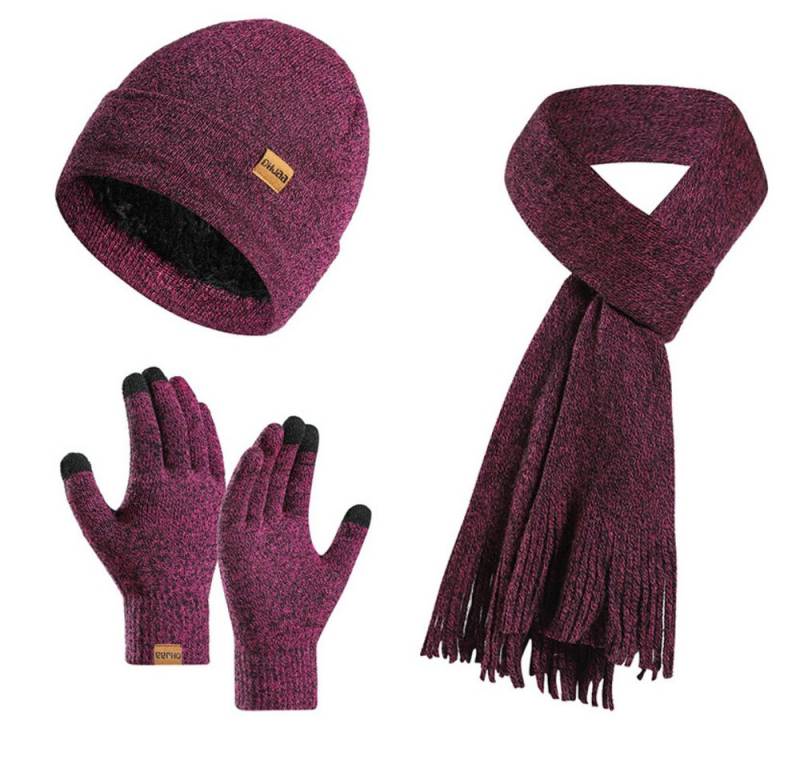 Blusmart Mütze & Schal Wintermütze-Schal-Handschuh-Set (Damen Herren, Gestrickte Touchscreen-Handschuhe) Beanie-Skimütze im 3er-Set von Blusmart