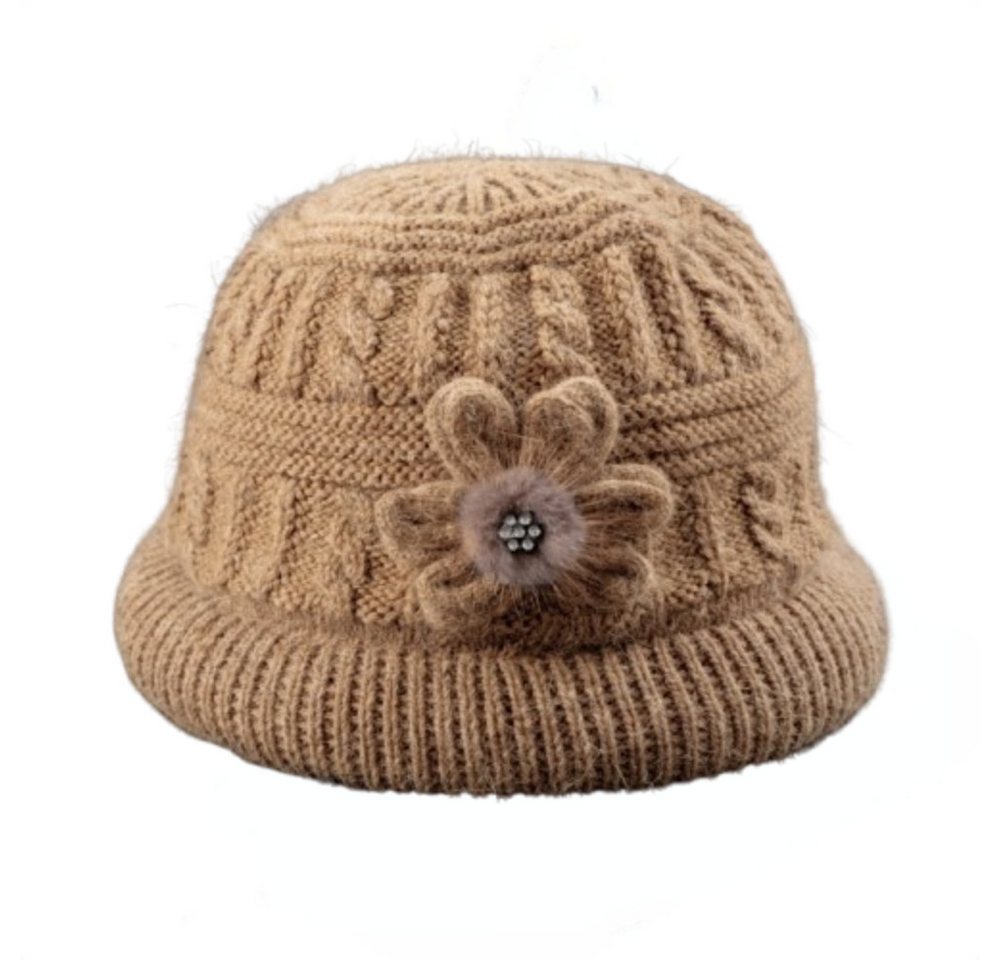 Blusmart Strickmütze Warme Damen-Strickmütze (Plüschig/verdickt für Wärme, Blütenblatt-Design) Stilvoll und vielseitig, perfekt für Herbst und Winter von Blusmart
