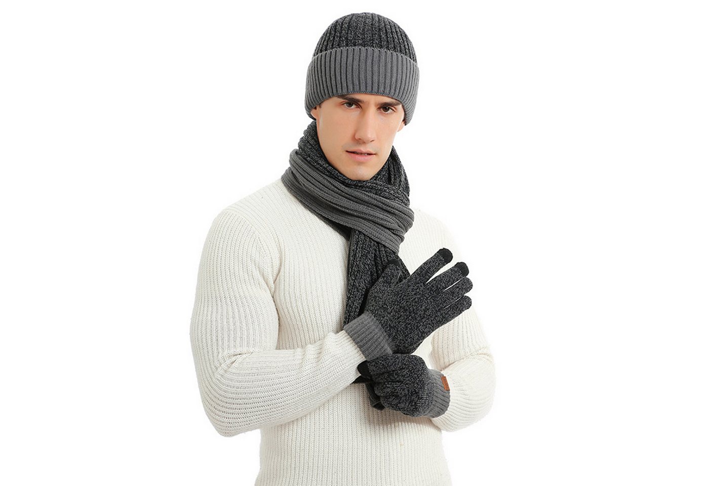 NATICY Strickmütze Winter Beanie Mütze Schal Set Herren Slouchy Schal Warme Strickmütze von NATICY