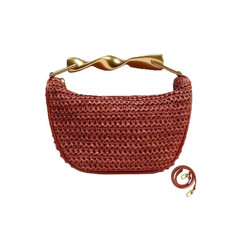 Blusmart Umhängetasche Handgefertigte Umhängetaschen aus Stroh für Damen (Modische gewebte, Strandtasche, Sommer, Eimer-Geldbörse), Für Strand, Party, Shopping, Wandern von Blusmart