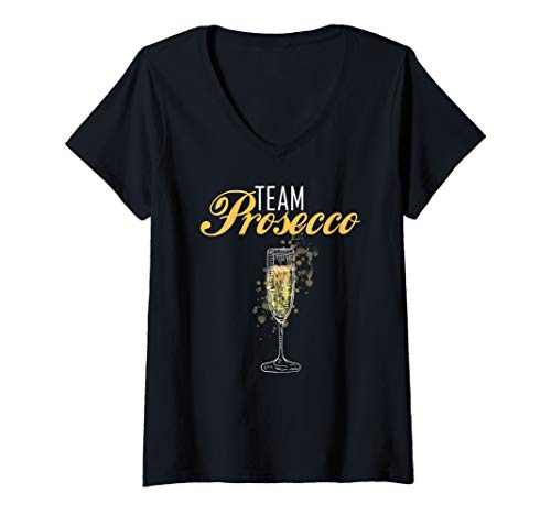 Damen Team Prosecco | Blutgruppe Prosecco Geschenk | Prosecco T-Shirt mit V-Ausschnitt von Blutgruppe Alkohol Collection
