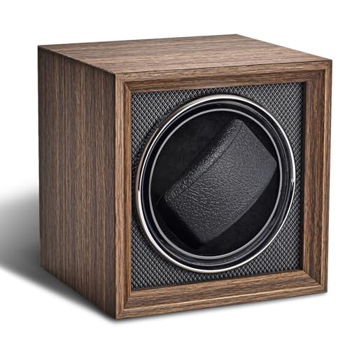 Bluvizo Uhrenbeweger 1 Uhr für Automatikuhren: Automatische Watch Winder mit Leisem Motor Mechanischen Uhrenaufzug für Herren und Damen Walnussmaserung Brauner von Bluvizo