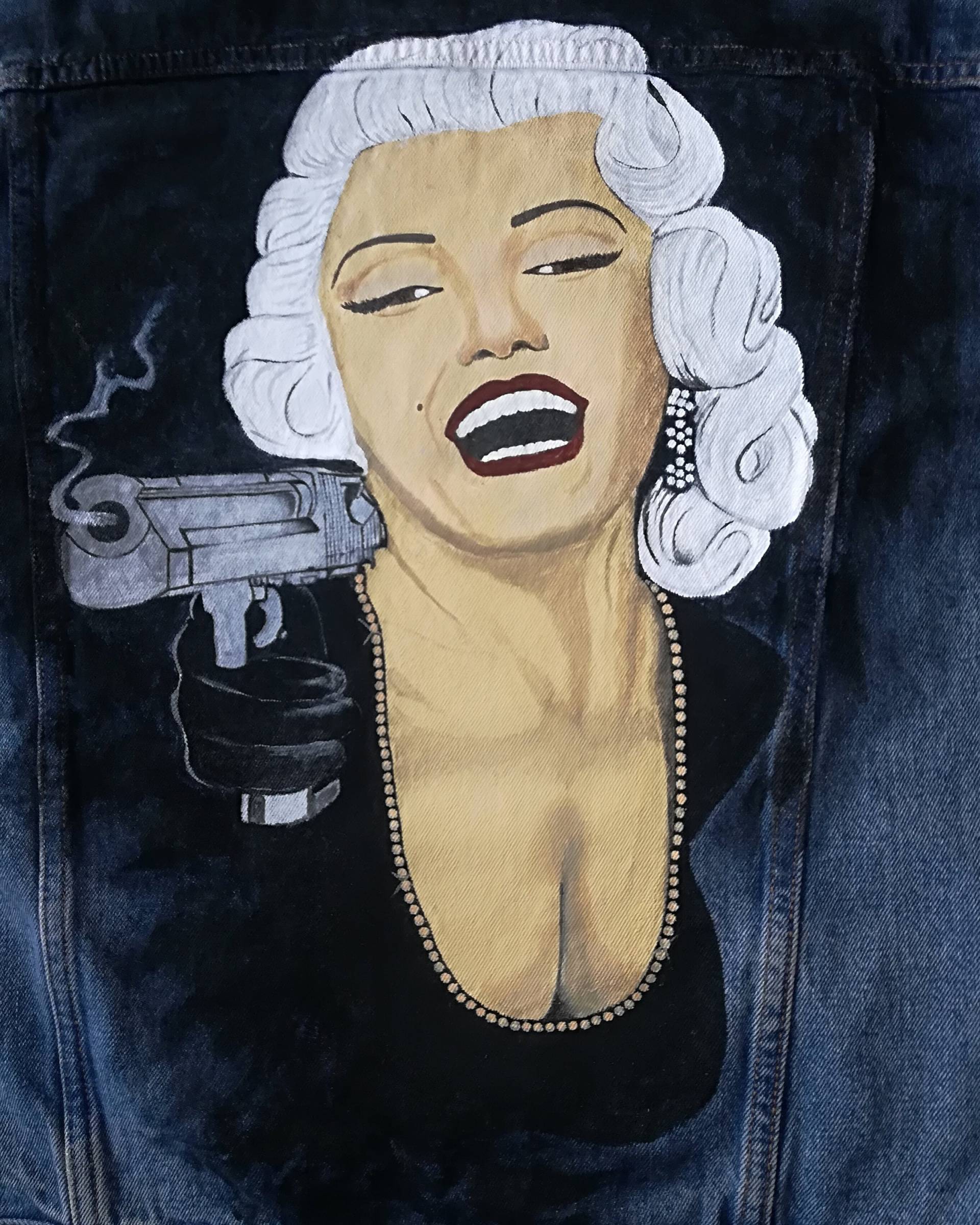 Hand Bemalt Jeansjacke Marilyn Monroe Hand Bemalt Jeansjacke Marilyn Monroe von BluzaHr