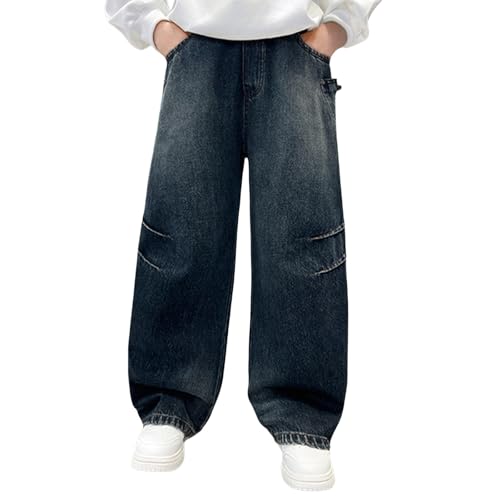 Baggy Jeans Jungs Y2K Jeans mit Weitem Bein Dünne Kinder Hose Straight Fit School Teenager Jogginghose mit Elastischem Bund Freizeit Loose Jeanshose Cargo Hosen (5-16Jahre) von BlzzWo
