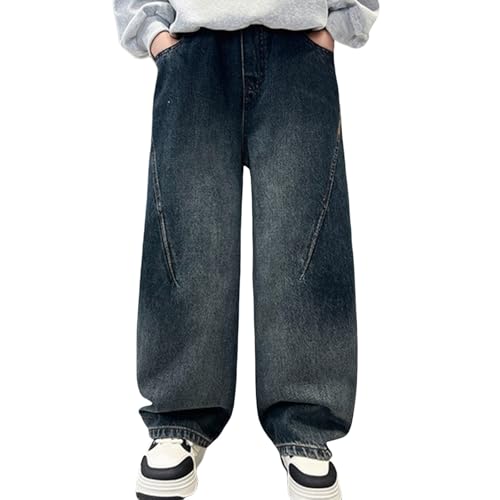 Baggy Jeans Jungs Y2K Jeans mit Weitem Bein Dünne Kinder Hose Straight Fit School Teenager Jogginghose mit Elastischem Bund Freizeit Loose Jeanshose Cargo Hosen (5-16Jahre) von BlzzWo