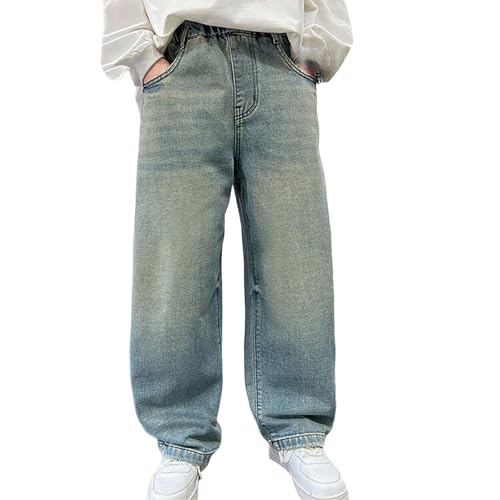 Baggy Jeans Jungs Y2K Jeans mit Weitem Bein Dünne Kinder Hose Straight Fit School Teenager Jogginghose mit Elastischem Bund Freizeit Loose Jeanshose Cargo Hosen (5-16Jahre) von BlzzWo