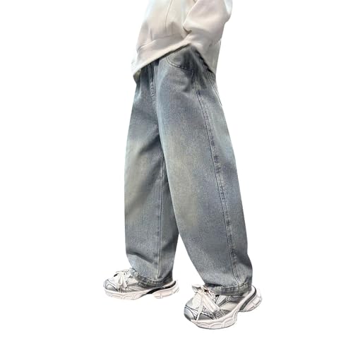 Baggy Jeans Jungs Y2K Jeans mit Weitem Bein Dünne Kinder Hose Straight Fit School Teenager Jogginghose mit Elastischem Bund Freizeit Loose Jeanshose Cargo Hosen (5-16Jahre) von BlzzWo