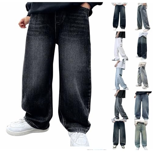 Baggy Jeans Jungs Y2K Jeans mit Weitem Bein Dünne Kinder Hose Straight Fit School Teenager Jogginghose mit Elastischem Bund Freizeit Loose Jeanshose Cargo Hosen (5-16Jahre) von BlzzWo