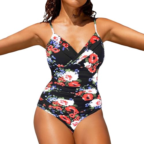 Einteiler Damen Karneval 2025 Lange Badehose Damen Badeanzug Grosse Groesse Badeanzug 2 teiler Damen kostüme Karneval Badeanzug Kurzarm Damen Badeanzug mädchen schwarz von BlzzWo