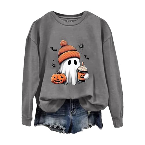 BlzzWo Halloween Pullover Damen Sweatshirt Oversized Halloween Kostüm Langarm Rundhals Pulli Ohne Kapuze Kürbis Pullover LäSsig Kuschelpullover Herbst Vintage Sweat Festival Top von BlzzWo