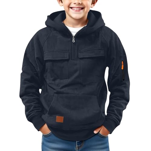 BlzzWo Hoodie Jungen Half Zipper Hoodie Sportbekleidung Kinder Warm Sweatshirt mit Kapuze Einfarbige Kapuzenpullover Langarm Hoodies mit Tasche Casual Sport Outwear Kapuzenpulli (4-17 Jahre) von BlzzWo