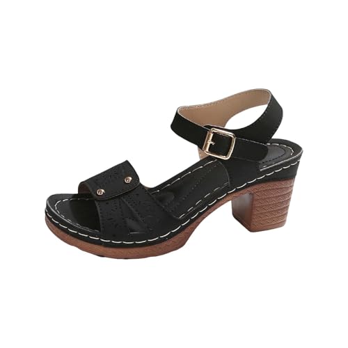 BlzzWo Sandalen Damen Sommer Plateau Sandalen mit Absatz Sandaletten WechselfußBett Lässigee Seitliche Hohle GüRtelschnalle mit Flacher angebote des tages heute (01-2-schwarz, 37) von BlzzWo