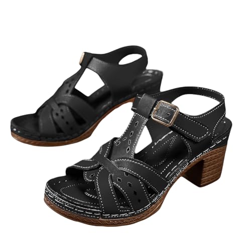 BlzzWo Sandalen Damen Sommer Plateau Sandalen mit Absatz Sandaletten WechselfußBett Lässigee Seitliche Hohle GüRtelschnalle mit Flacher meine bestellungen anzeigen 2025 (01-3-schwarz, 39) von BlzzWo