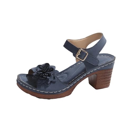 BlzzWo Sandalen Damen Sommer Plateau Sandalen mit Absatz Sandaletten WechselfußBett Lässigee Seitliche Hohle GüRtelschnalle mit Flacher womenschuhe sandals sale (01-1-blau, 39) von BlzzWo