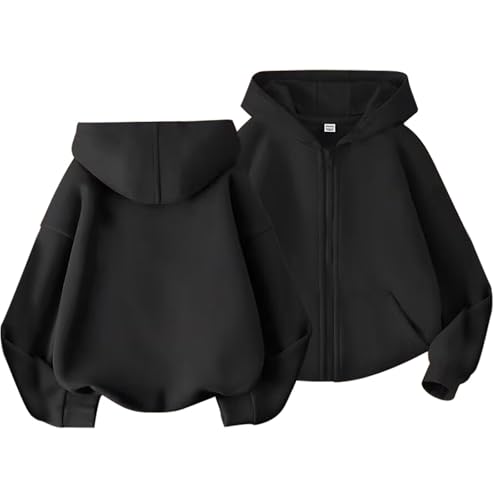 BlzzWo Sweatjacke Mädchen Zip Up Hoodie Oversize Jacke Langarm Kapuzenpullover mit Reißverschluss Einfarbig übergangsjacke Sportlich Locker Kapuzenjacke für Kinder und Teenager 18 Months-10 Jahre von BlzzWo