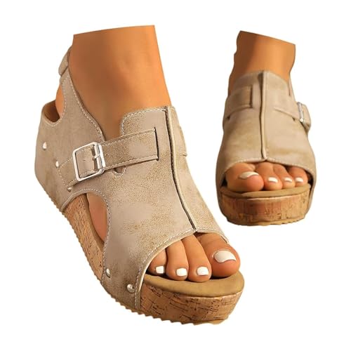 Damen Sandalen mit Absatz Bequem Geschlossene Sandalen Damen Pumps Blockabsatz Schuhe Keilsandalen Vintage-Ledersandale Rutschfeste sneaker sale women (weiß, 40) von BlzzWo