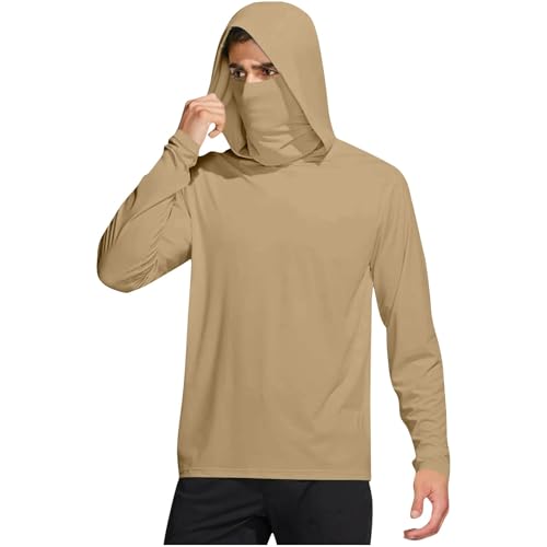 Herren Langarm Rashguard Kapuzenpullover UV Shirt mit Maske Leichtes Sport Shirt Atmungsaktive Sonnenschutz T-Shirt mit Kapuze Strand Shirt für Surfen Running Strand Angeln Outdoor von BlzzWo