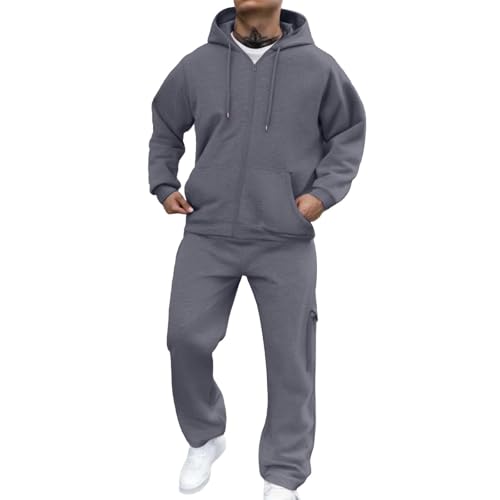 Jogginganzug Herren Trainingsanzug 2-Teilig Einfarbig Sweatjacke+Baggy Jogginghose Bequeme Freizeitanzug Streatwear Trainingsanzüge mit Taschen Sportanzug Gym Warm Tracksuit Atmungsaktiv Hausanzug von BlzzWo