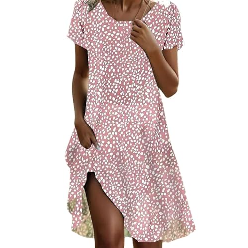 Kleid A Linie Damen Sommerkleid Damen Knielang Elegant Kurzärmeliges Boho-Kleid für Fraue In übergröße Lässig Lockere Passform Sommerkleid Alle Angebote (Rd1, 4XL) von BlzzWo