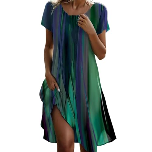 Kleid A Linie Damen Sommerkleid Damen Knielang Elegant Kurzärmeliges Boho-Kleid für Fraue In übergröße Lässig Lockere Passform Sommerkleid FrüHlingsangebote 2025 (A, 5XL) von BlzzWo