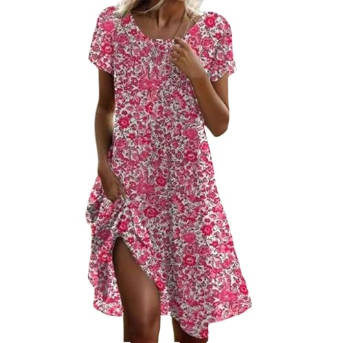 Kleid A Linie Damen Sommerkleid Damen Knielang Elegant Kurzärmeliges Boho-Kleid für Fraue In übergröße Lässig Lockere Passform Sommerkleid Meine Bestellungen Anzeigen (Rosa, 4XL) von BlzzWo