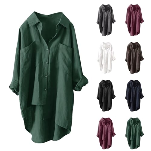 Musselin Bluse Damen,Leinenbluse Damen Sommer Langarm Blusen Übergröße Tunika V-Ausschnitt Hemdbluse Blusenkleid Einfarbig Lose Longbluse Blusenshirt Mittelalter Tuniken Damenblusen von BlzzWo