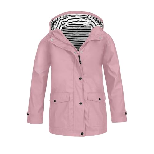 Regenjacke Kinder Wasserdicht Regenjacke Mädchen Wind Übergangsjacke Softshelljacke mit Kapuze Dünne Sportjacke Leichte Gefütterte Jacken Herbst Windjacke Winddicht Mantel (3-14 Jahre/Gr.110-160) von BlzzWo