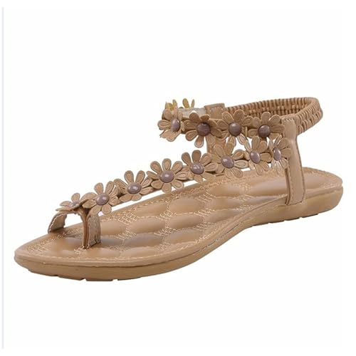 Sandalen Damen Sommer Flach Zehentrenner Bequem Römersandalen Sommerschuhe Weite Sandaletten Elegant Boho Strand Flip Flops Breite Damensandalen Strandschuhe OrthopäDische Slipper von BlzzWo