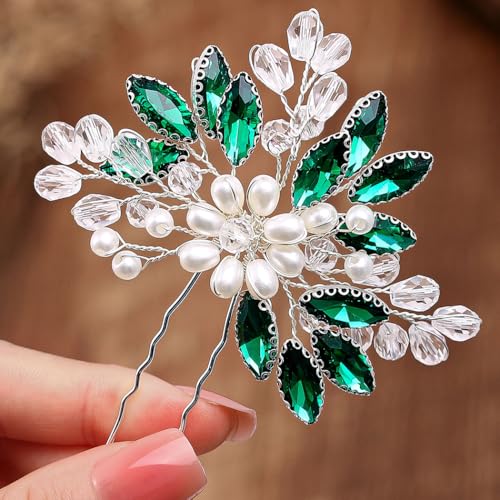 Bmirth Hochzeits-Haarkamm, Perlen, Braut-Kopfschmuck, Strass, Brautschmuck, Haarschmuck, Kristall-Haarschmuck (blauer Haarkamm) von Bmirth