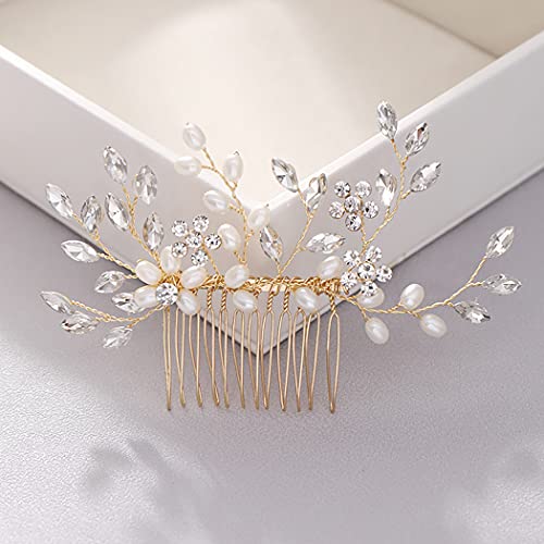 Bmirth Hochzeitshaarkämme, silberfarben, Brautschmuck, Blume, Brautschmuck, Haarkamm, Kristallperle, Haarschmuck für Damen und Mädchen (D) von Bmirth