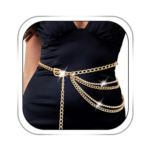 Bmirth Strass Taillenkette Gold Gürtel Kette Kristall Gürtel Taillenkette für Frauen, Medium, Kristall, Kein Edelstein von Bmirth