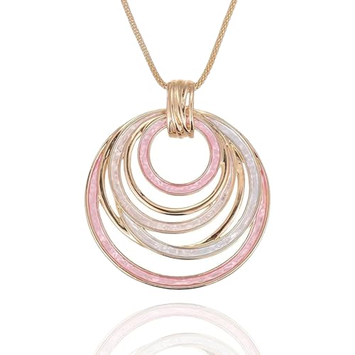 BnMvF Abstrakte Emaille Anhänger Halskette für Frauen - Bunte hohle ovale Schichtung Kette, leichte zierliche Boho-Schmuck Geschenke (Rosa) von BnMvF