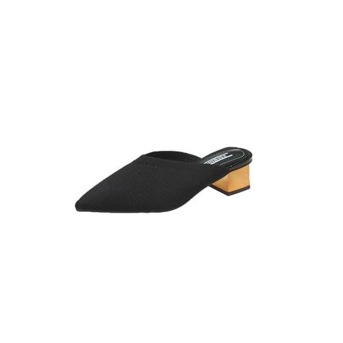 BnMvF Breathable Knit Women's Mules with Chunky Heel - Pointed Toe Slip-On Sandals, Lightweight & Comfortable (Schwarz,X-Large) von BnMvF