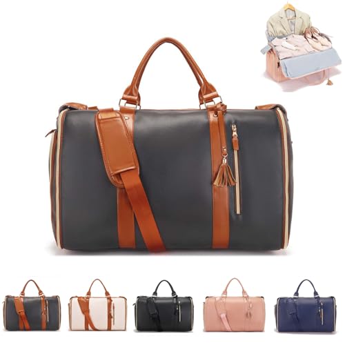 BnMvF Luxemega Reisetasche, 2 in 1 Jennibag Reisetaschen für Frauen, wasserdicht faltbar Convertible Garment Duffel Bag (Braun,Einheitsgröße) von BnMvF