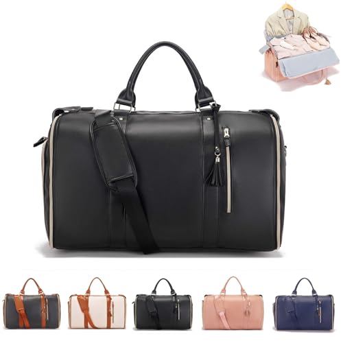 BnMvF Luxemega Reisetasche, 2 in 1 Jennibag Reisetaschen für Frauen, wasserdicht faltbar Convertible Garment Duffel Bag (Schwarz,Einheitsgröße) von BnMvF