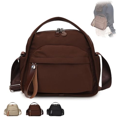 BnMvF Women 's Lightweight Nylon Crossbody Bag, Halbmond Umhängetasche Geldbörse mit Reißverschluss, Solid Color Casual Handtasche (Kaffee) von BnMvF