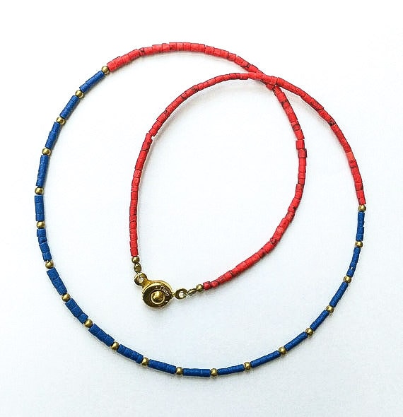 Afghan Coral, Lapis Lazuli Winzige Rocailles Perlen Halskette Mit Messingperlen & Vergoldeter Verschluss Make For Order Geschenk Für Ihren von BnhStone