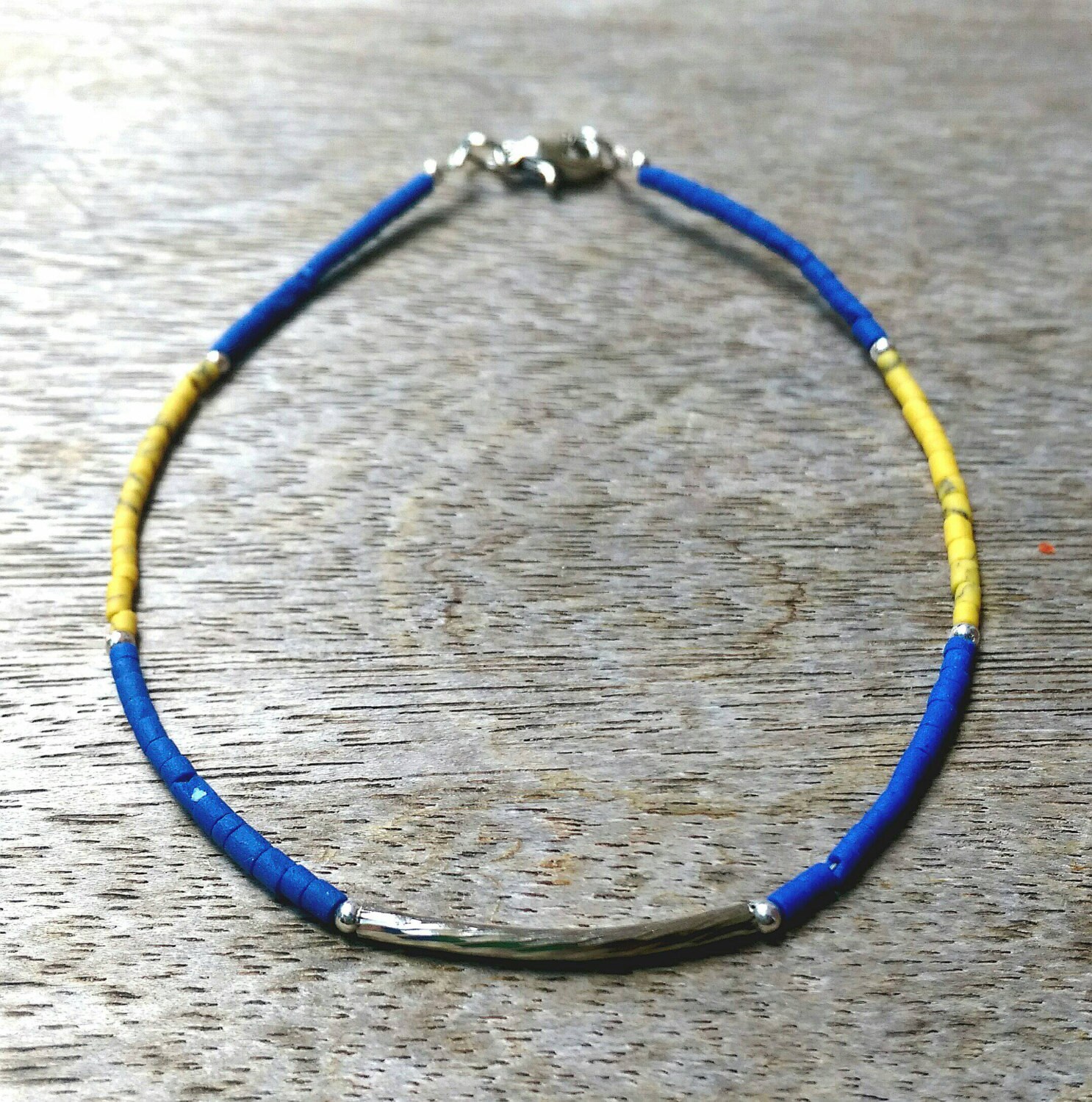Afghan Lapis Lazuli, Gelber Opal Winzigen Rocailles Perlen Fußkettchen Knöchel Armband Versilbert Make For Order von BnhStone
