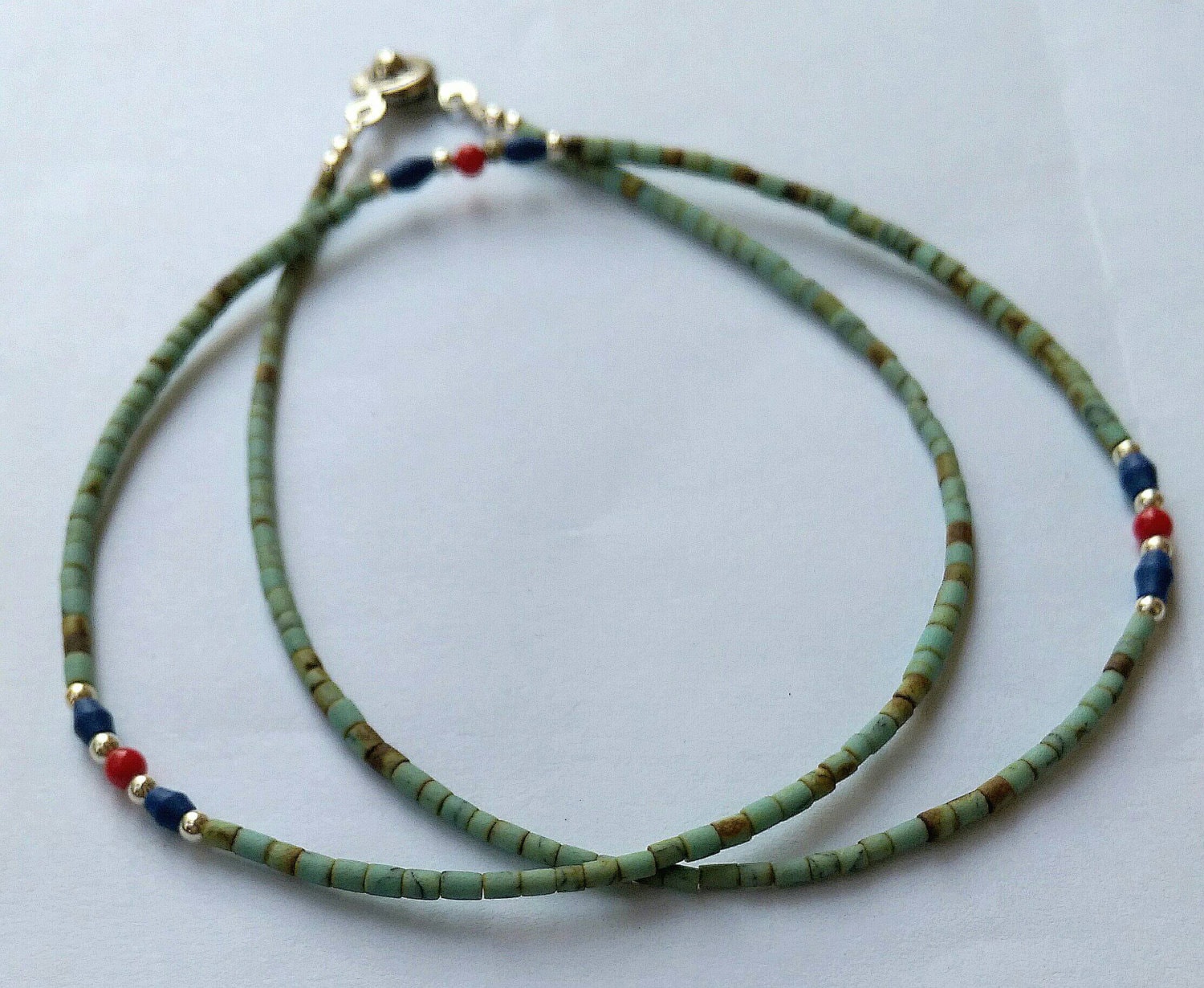 Afghanistan Türkis, Lapis Lazuli & Coral Winzigen Mini Perlen Halskette Handgemachte Edelstein Schmuck von BnhStone