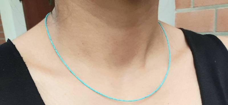 Echte Top-Qualität Türkis Winzigen Samen Heishi Perlen Halskette Edelstein Minimalist Empfindliches Zierliches Dezember Birthstone 925 Sterling von BnhStone