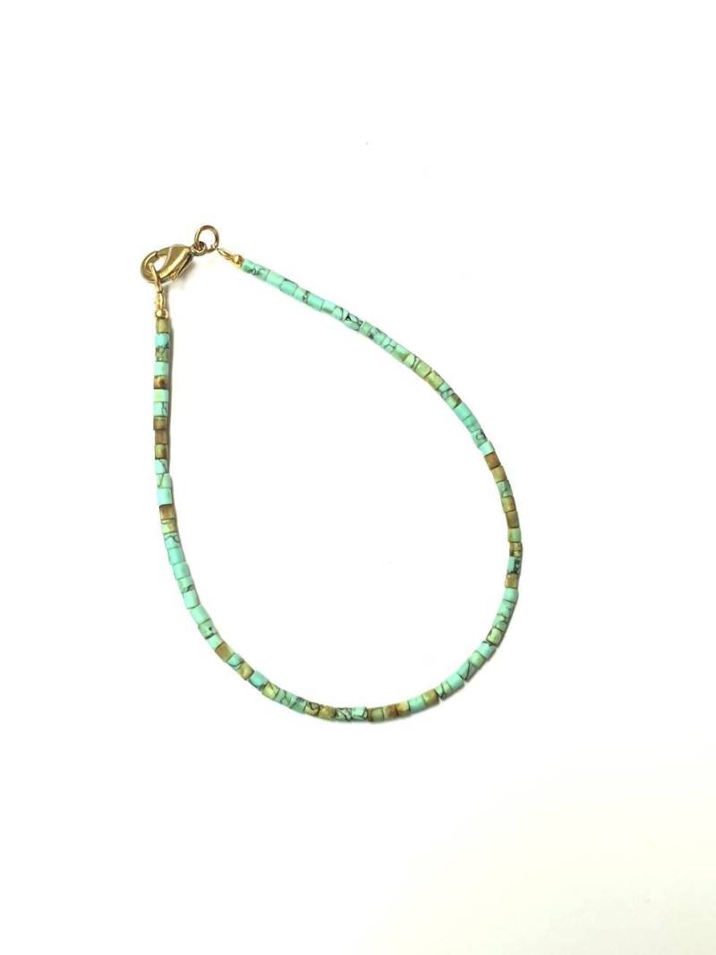 Echter Natürlicher Türkis, Messing Winzige Rocailles Perlen Fußkettchen Minimalist Zarte Zierliche Schmuck Handgemachtes Geschenk Für Sie von BnhStone